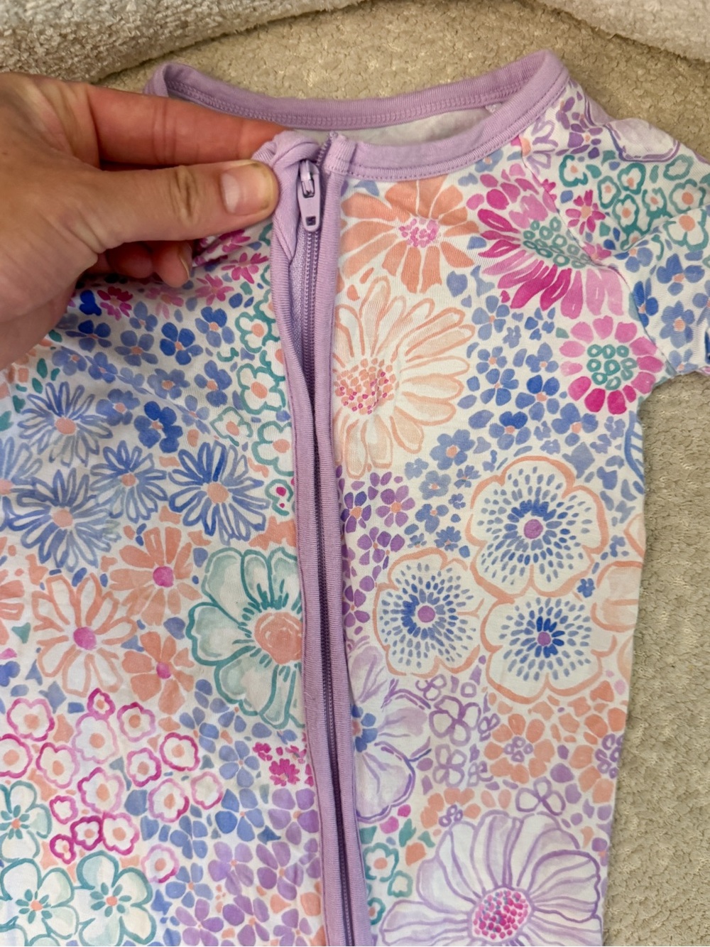 Little Sleepies Purple Floral Short Sleeve Bamboo Shorty Zippy - Picture 4 of 5